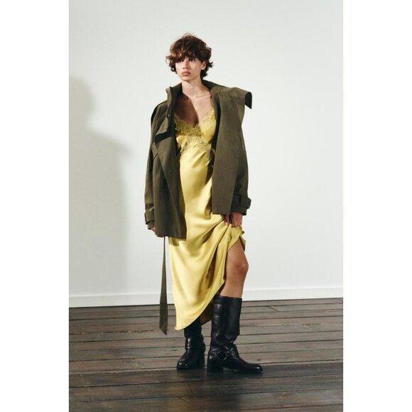 ZARA SATIN MIDI DRESS WITH LACE - Picture 2 of 8